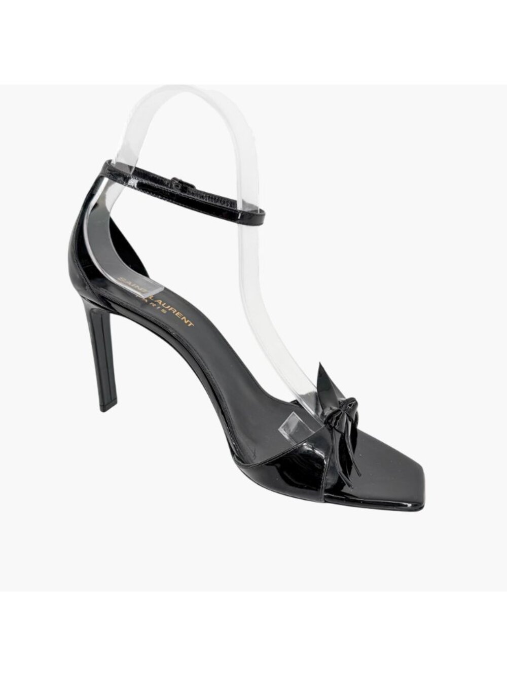 Saint Laurent Bea 90 Knot Patent Leather Sandals Heels Black Size 38.5 US 8.5 - Picture 10 of 13